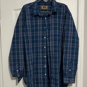 The Foundry Supply Co. Navy/Gray/Yellow Plaid Button up Shirt. Men’s 2XLT